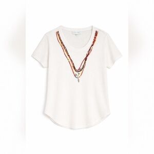 MIRA MIKATI BEADED NECKLACES LINEN TSHIRT WHITE SIZE US 6 EU 38 "NWT"